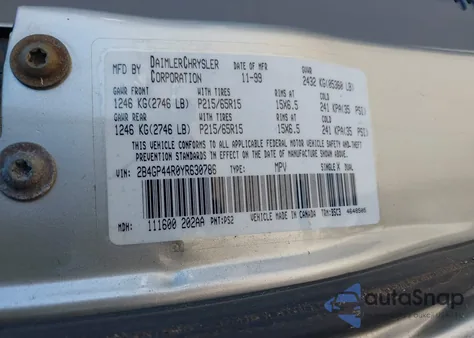 2000 Dodge Grand Caravan Se from USA, damaged, VIN 2B4GP44R0YR630786